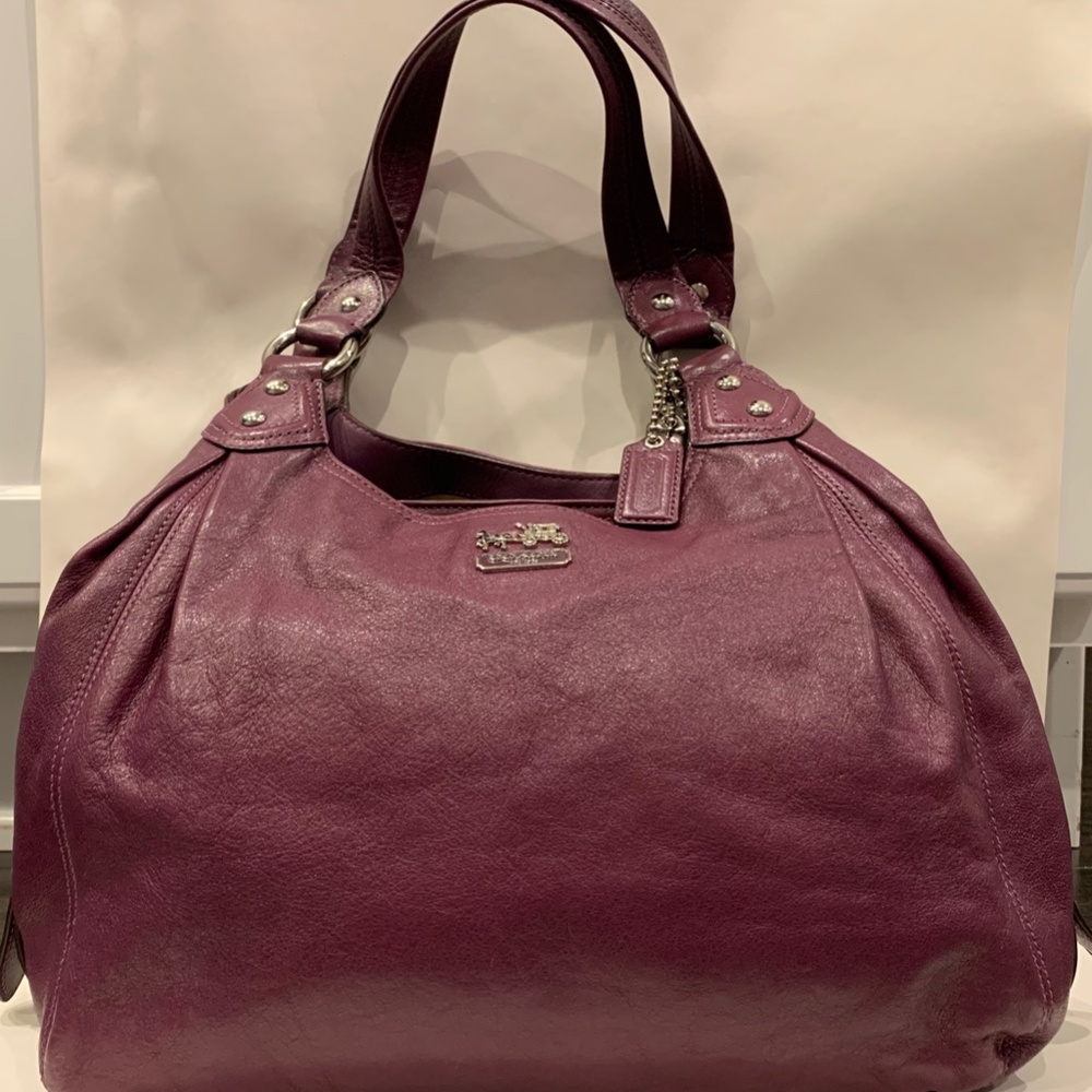 Plum Leather Coach Tote Handbag